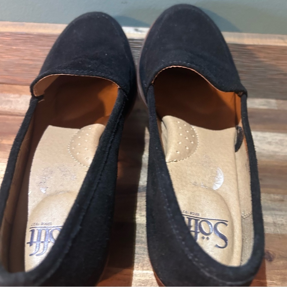 Sofft Black Suede Slip-On Loafers Block Heel Comfort Shoes Women’s 8.5 - Picture 10 of 10